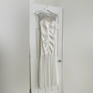 Beaded Satin Dress, 2-Petite, Ivory